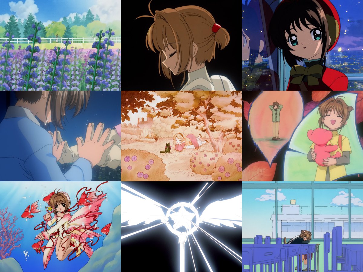 haydensbakery's tweet photo. ended up with a total of 3,879 screencaps across all 70 episodes cardcaptor sakura so i made a 3x3 of my favorites https://t.co/JpYBJHznGO