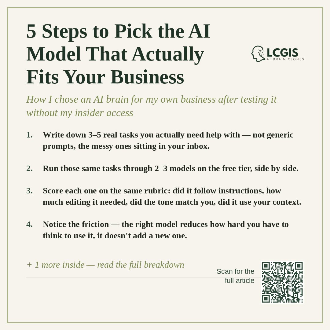 LaRaven_Gordon's tweet photo. New post: how to pick the right AI brain for YOUR business (not your friend's, not what's trending). https://t.co/ZkTh6VfMyg https://t.co/GwA8syD7CJ