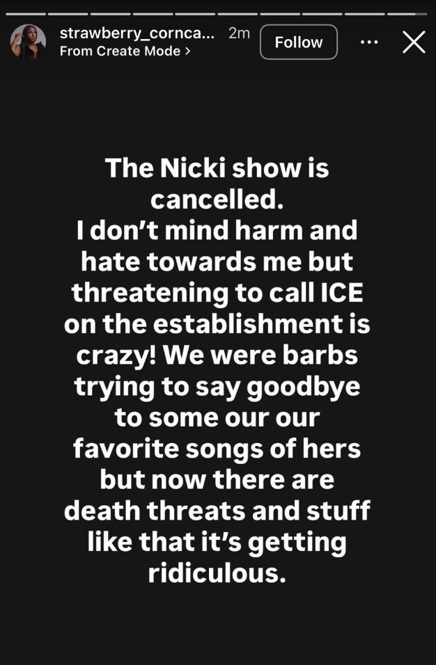 FeelTheBass86's tweet photo. Good work Barbz you are all loved. Everyone got the post taken down AND THE EVENT HAS BEEN CANCELLED that is what we call putting in the work

We love Nicki and we will always ride for her

Defend her honor, protect her pride https://t.co/KPhE4kbefK
