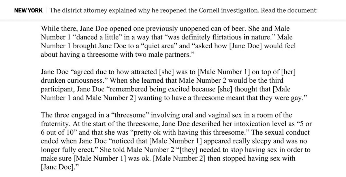 rawdogmillionar's tweet photo. Let’s recap:

- agrees to threesome and is excited (her own statement to the police) by the idea after a few drinks

- one of the guys is so drunk he passes out and loses his erection, the only person who was stated to have “passed out” btw

- she asks to stop so the passed out guy can recover, agrees to do ketamine with the guy still standing 

- does ketamine directly off the erect cock of the guy who didn’t pass out 

- can’t remember how she ended up having sex with more guys but doesn’t ever claim she passed out, and remember up until this point she’s been drinking and doing K and engaging in group sex voluntarily, so there’s no reason to assume she was opposed to more men, she just can’t remember all the details because of the drugs she did voluntarily

- the second she’s too tired and wants it to stop she asks them to stop and it all stops and it’s over 

Women are not actually getting these details and when they do they’re ignoring them so they can call you a rapist

If they actually knew this girl in their social circles they would all call her a whore behind her back

Women are terrible people, awful hypocrites, and there is no point in explaining any of this to them because they don’t care about the truth, they want to look virtuous for standing up for the girl, feel morally superior for secretly looking down on her for being a whore, and then brow beat all the men who care about the pesky facts by saying they’re sexist and probably also rapists 

This is the situation summed up

Ignore the women, share the facts