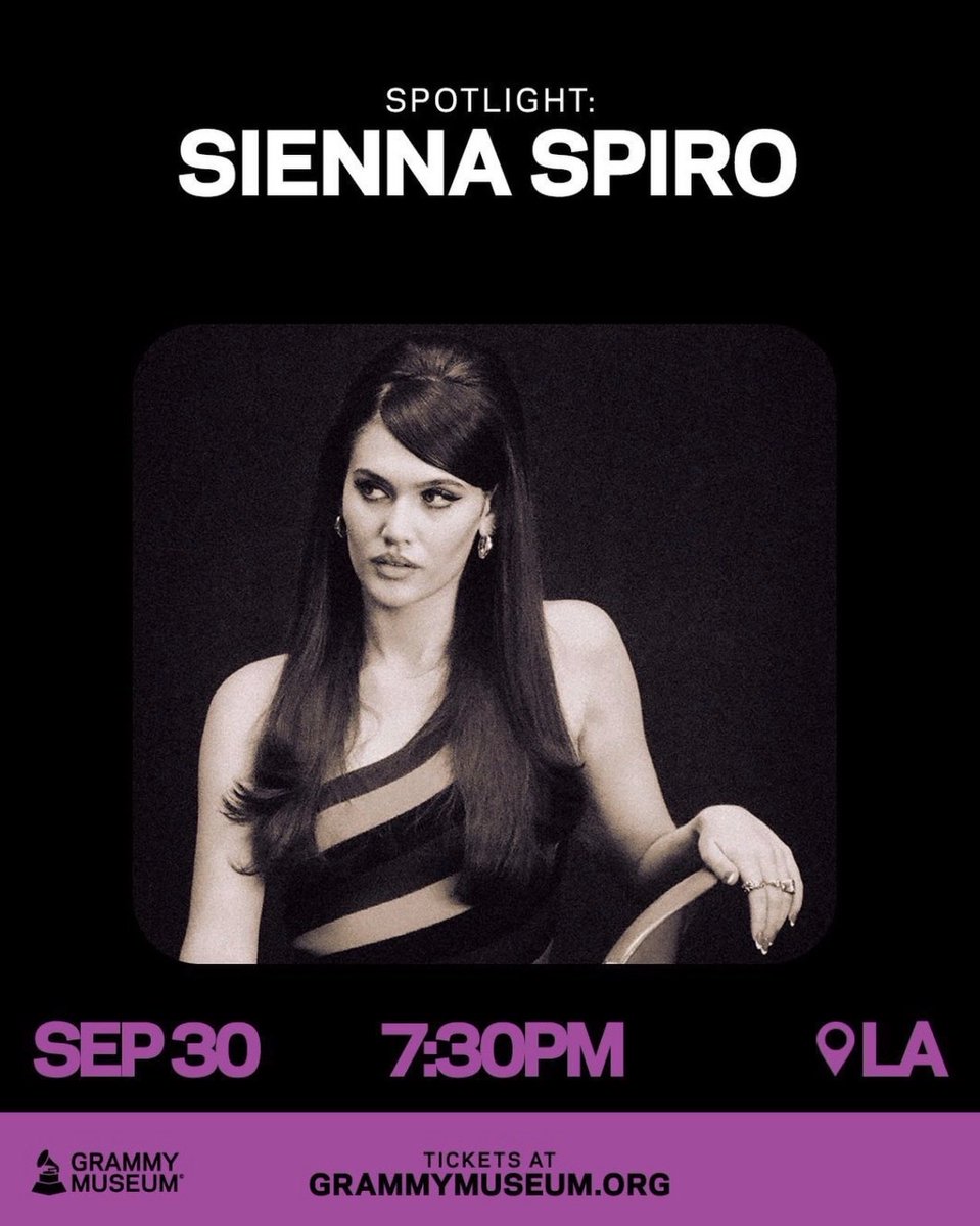 UpdatesSienna's tweet photo. 🌟 | Sienna Spiro to perform at the Grammy Museum tomorrow in Los Angeles. https://t.co/Qt2eDbHybb