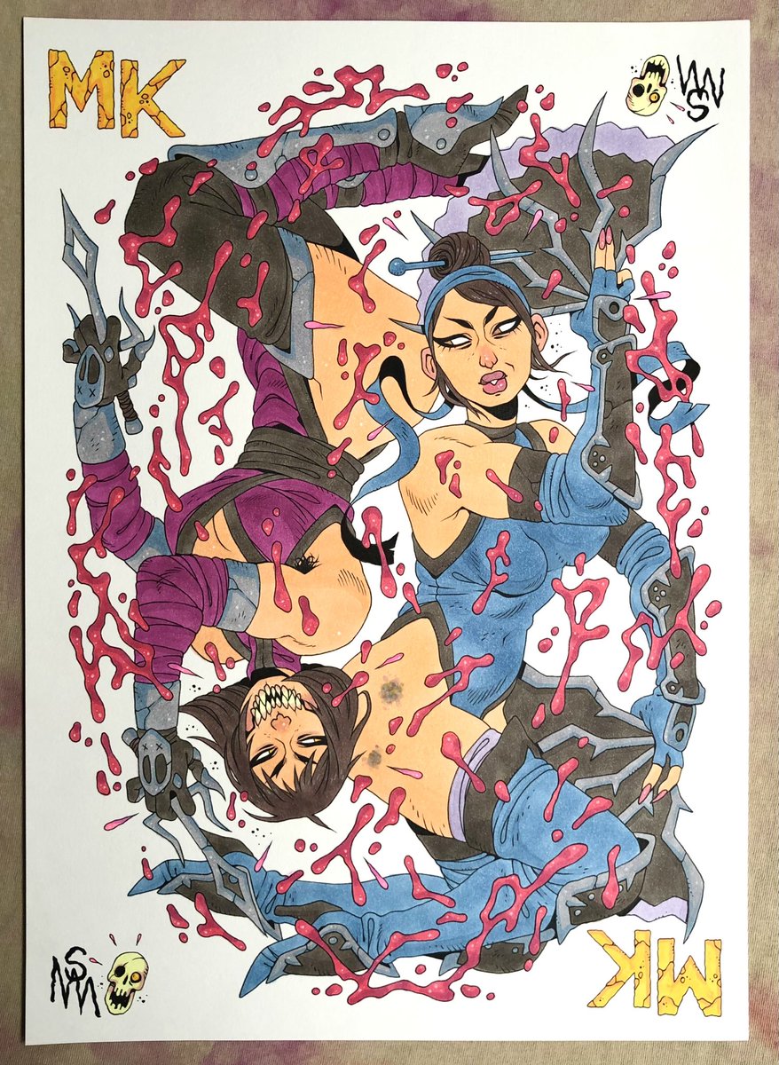 ohnosam's tweet photo. A3 Kitana &amp; Mileena commission. First time I’ve been asked to draw some Mortal Kombat I think? Crazy. https://t.co/shSqgZmbRX