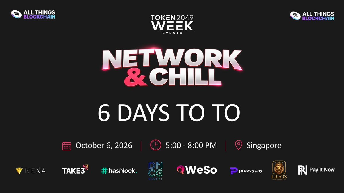 allthingsblock's tweet photo. Only 6 more sleeps until we kick off #Token2049 week the right way. https://t.co/sTroPTe2Hg