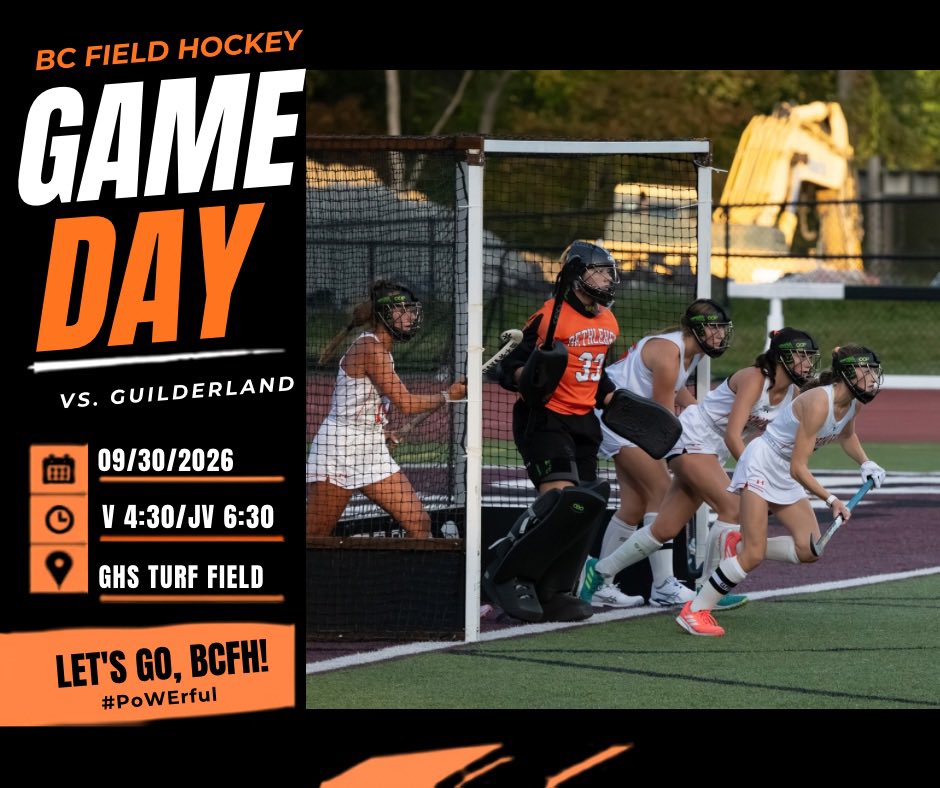BCFHBoosterClub's tweet photo. BCFH heads to Guilderland for back to back contests! Let’s go, BCFH! 🦅🏑🧡🖤#poWErful @BCSDAthletics https://t.co/hohQOhlWGh