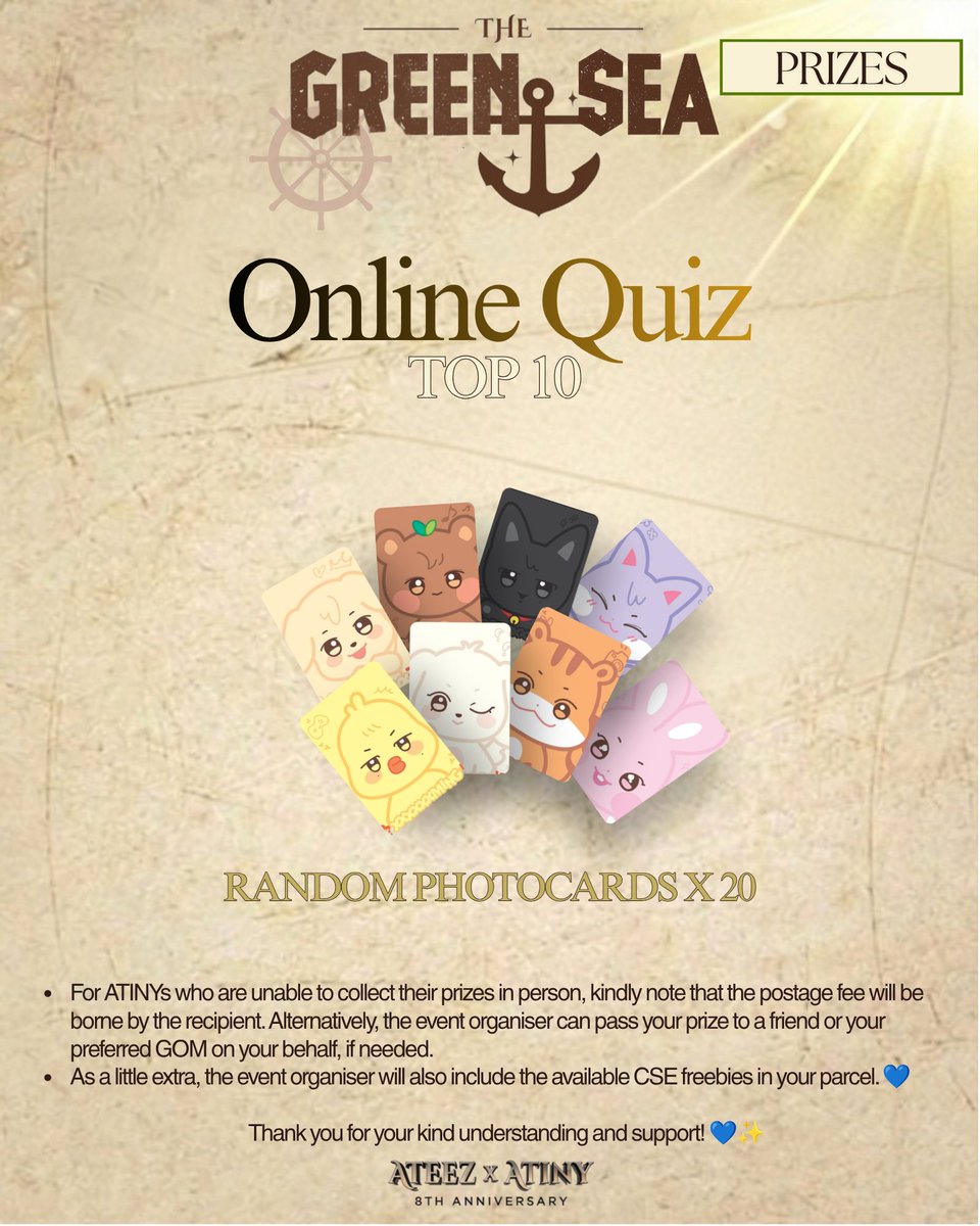 aporiaviii's tweet photo. 🧭🌊PRIZES AWAIT THE BRAVEST WANDERERS 🏆‼️
Join us on our treasure hunt!
🗓️ 24th October 2026
📍 Cloud Cafe, Lalaport
🕑 1.30pm-3.30pm

Gather your crew &amp; get ready for the adventure by filling the RSVP form below!
[ https://t.co/6ZDNP0kjkh ]

#TheGreenSeaAwaits #ATEEZ #ATINY https://t.co/5ozqlUz5Q0