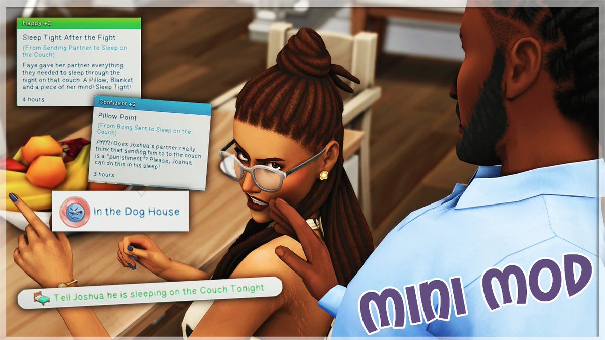 thatssojordy's tweet photo. Sleep on Couch Mini Mod (FREE): Sims in a Romantic Relationship can tell their SO to be out of sight, out of mind by sending them to nap on the couch! How will your sims react to being put out of their shared space? Or will your sims feel guilty for the fight? 🔗 in bio 🫶🏾 https://t.co/poFDX5NYwQ