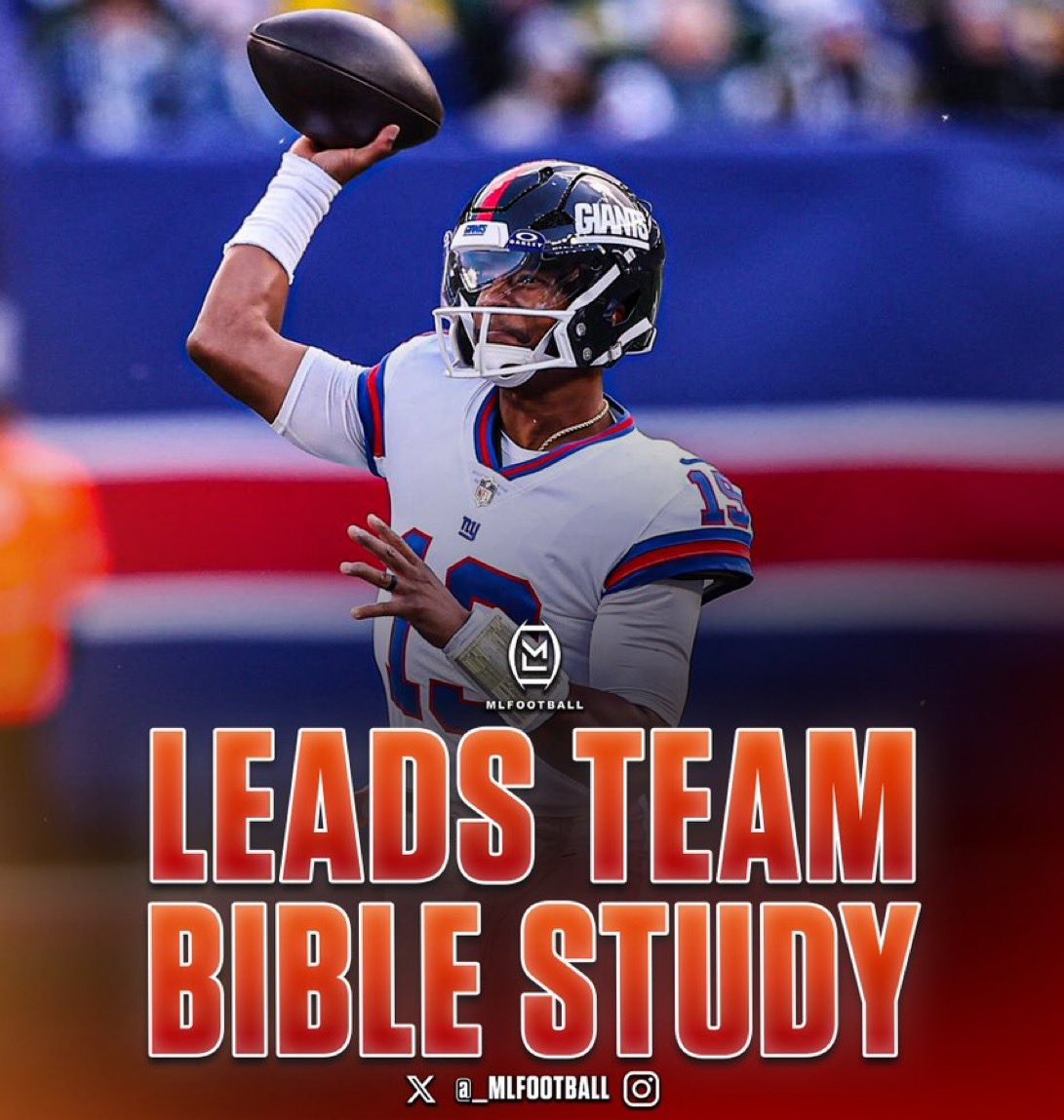 MLFootball's tweet photo. 🚨🚨POWERFUL🚨🚨

New York #Giants Pro Bowl quarterback Jameis Winston leads his teammates in a BIBLE STUDY session most days in the afternoon.

Many players attend Winston’s study sessions.

Winston has talked about spreading Jesus name and glorifying God using his platform.

🙏 https://t.co/8eMVRMP9dh