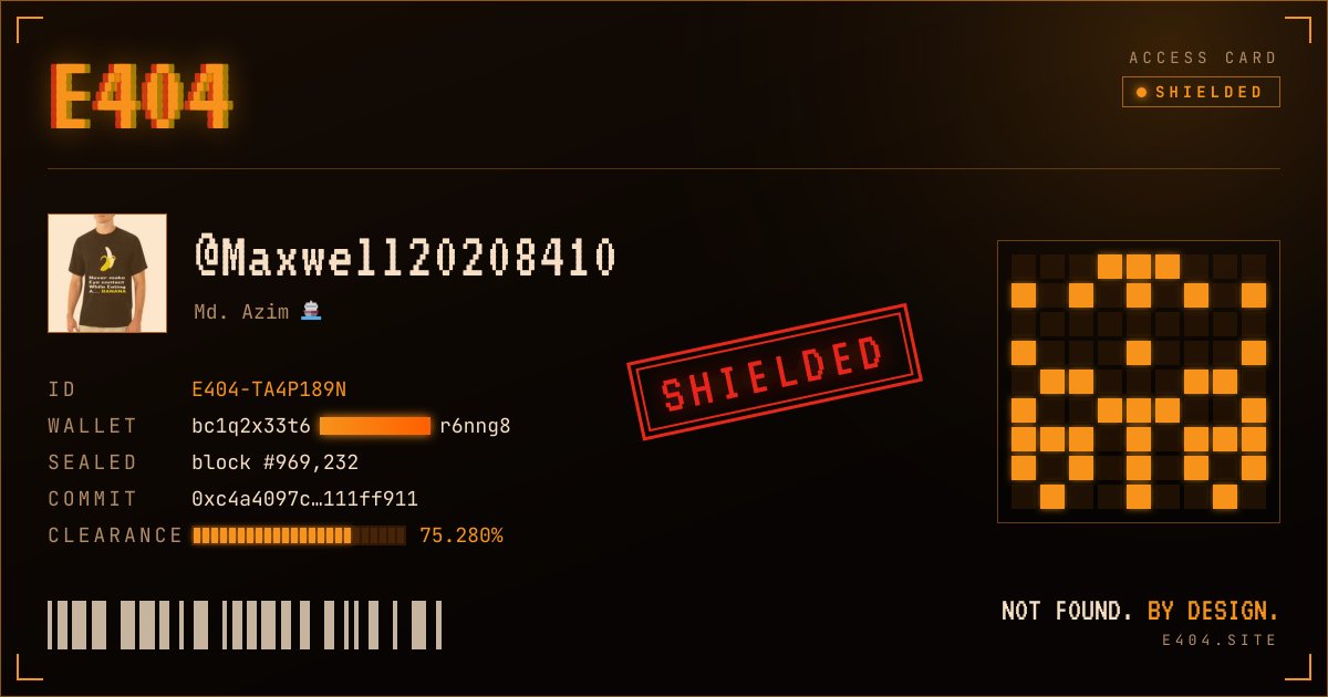 Maxwell20208410's tweet photo. access sealed.

> state: SHIELDED
> id: E404-TA4P189N

some things aren't meant to be found. @error404ord https://t.co/q1GxKdrSTO https://t.co/NnFJrGuXGG