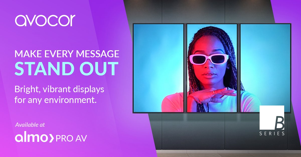 AlmoProAV's tweet photo. The @AvocorTech B Series is a powerful, versatile line of professional #displays designed to elevate any digital signage environment.

Available in 43” to 86”, the B Series delivers bright, 700-nit 4K visuals with slim, symmetrical bezels that enhance any interior.

Dual HDMI 2.0 inputs, an OPS slot, and a robust Android SoC provide flexible integration and smooth, reliable playback of the most demanding content.

Designed for 24/7 reliability and quick installation, the B Series blends performance, style and simplicity.

Explore the B Series ⟫ https://t.co/HQvLnpdOo2

#DigitalSignage #DigitalDisplays #ProAV