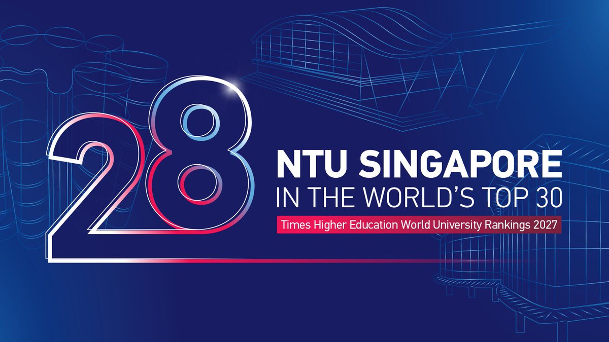 NTUsg's tweet photo. #NTUsg has climbed three spots to 28th in the latest @timeshighered World University Rankings, with improvements across all performance indicators. Its biggest gains were in teaching and research reputation, reflecting stronger recognition among academics globally.

With this, NTU now ranks among the world's top 30 universities in three major global rankings: THE (28th), QS (12th) and U.S. News & World Report (27th).

https://t.co/HLsmirBQ7N

#NTUsgEducation #NTUsgInterdisciplinary #AIatNTUsg #THEunirankings #UniversityRankings