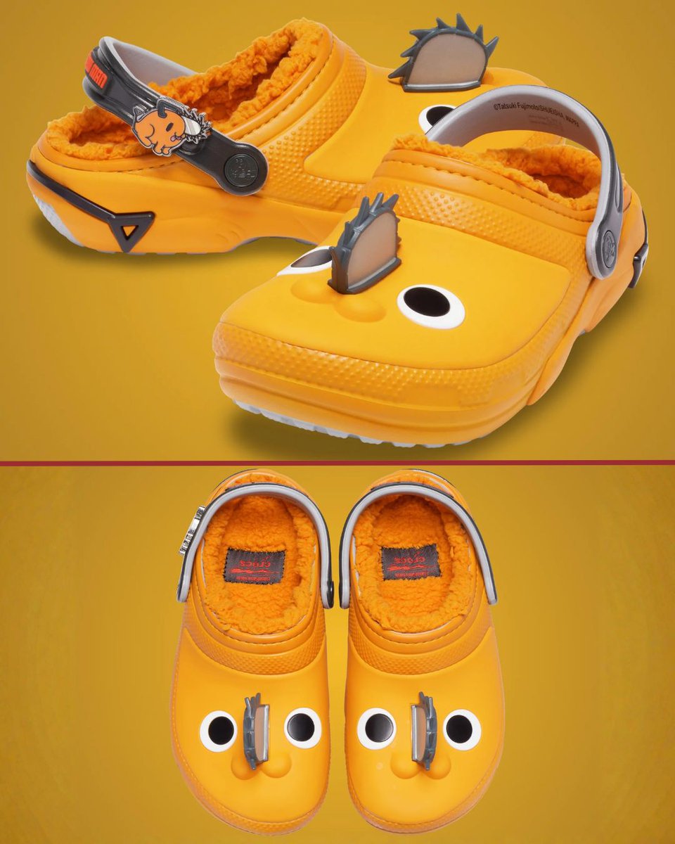 mecchaJP's tweet photo. Chainsaw Man is getting its own Crocs! 🪚

The new Chainsaw Man × Crocs collection features four Classic Clogs inspired by Denji, Power, Pochita, and more, along with character-themed Jibbitz charms! ✨

The collection will debut early at New York Comic Con from October 8–11, before a wider release later this fall. 🪚

Which pair would you wear? 👀

#ChainsawMan #Crocs #Denji #Pochita #RezeArc