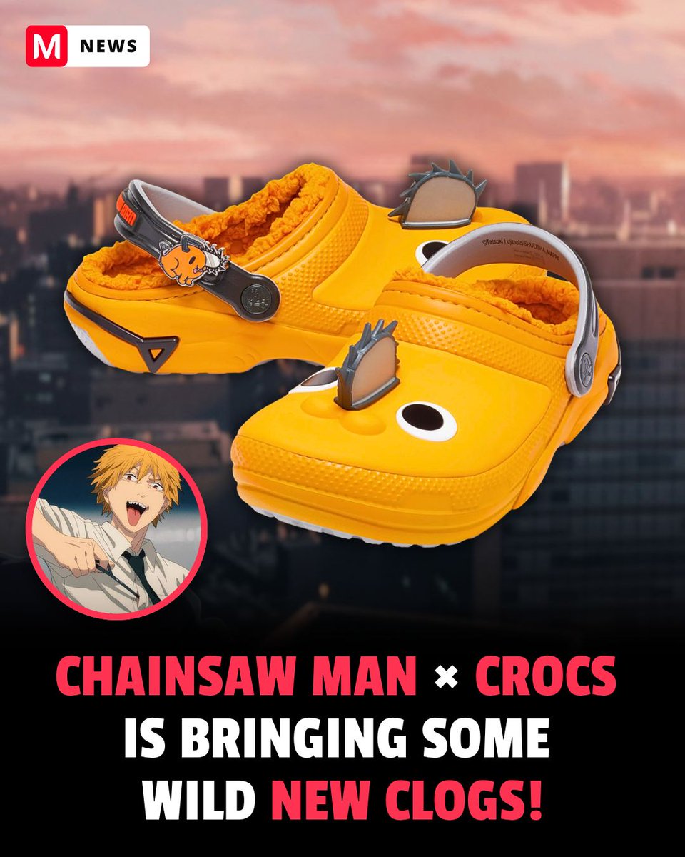 mecchaJP's tweet photo. Chainsaw Man is getting its own Crocs! 🪚

The new Chainsaw Man × Crocs collection features four Classic Clogs inspired by Denji, Power, Pochita, and more, along with character-themed Jibbitz charms! ✨

The collection will debut early at New York Comic Con from October 8–11, before a wider release later this fall. 🪚

Which pair would you wear? 👀

#ChainsawMan #Crocs #Denji #Pochita #RezeArc