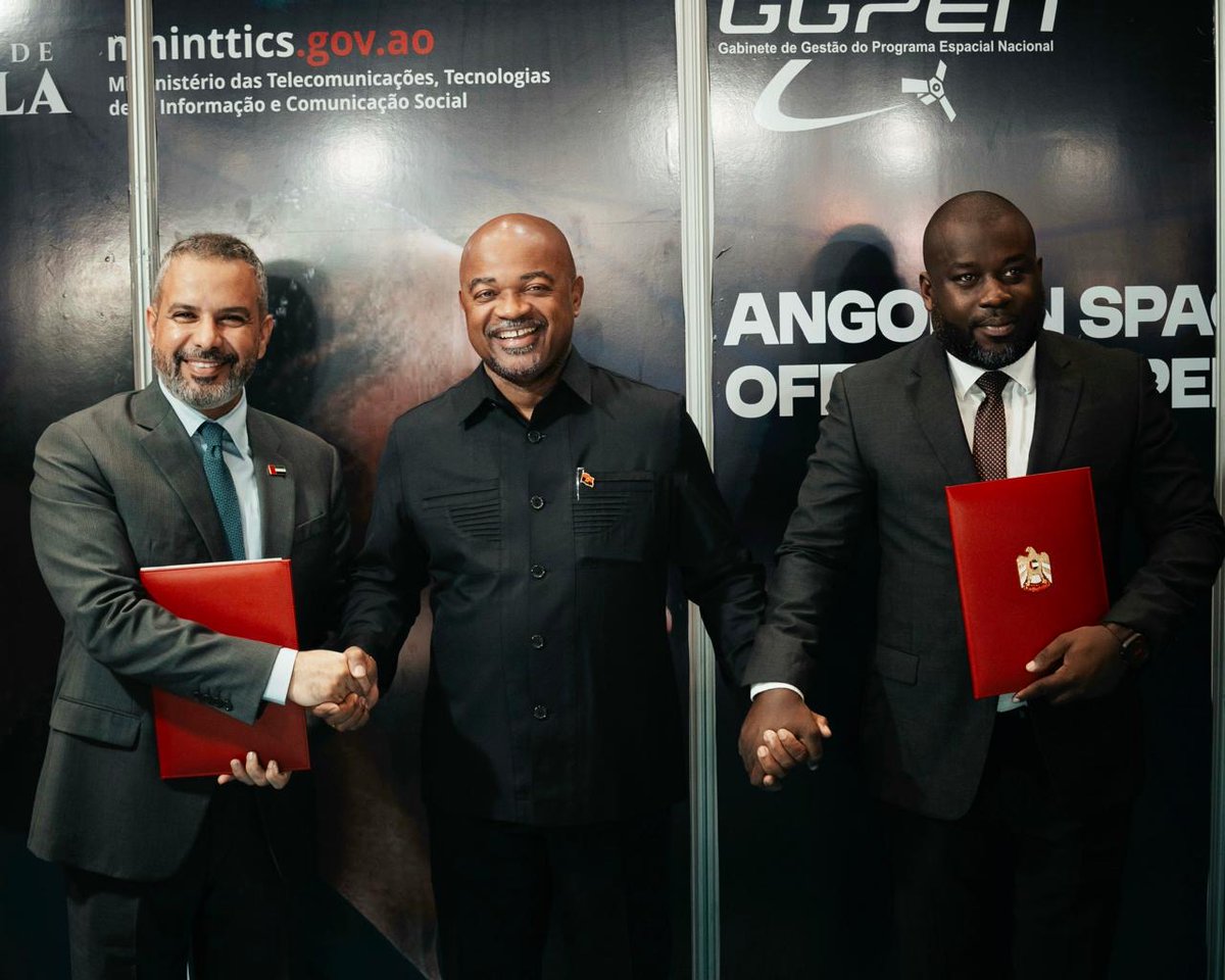 AngolaEmbassyJP's tweet photo. Angola e os Emirados Árabes Unidos estabeleceram novas bases de cooperação no domínio espacial, com destaque para satélites, observação da Terra, capacitação técnica e inovação. https://t.co/6JRdp3e3vo