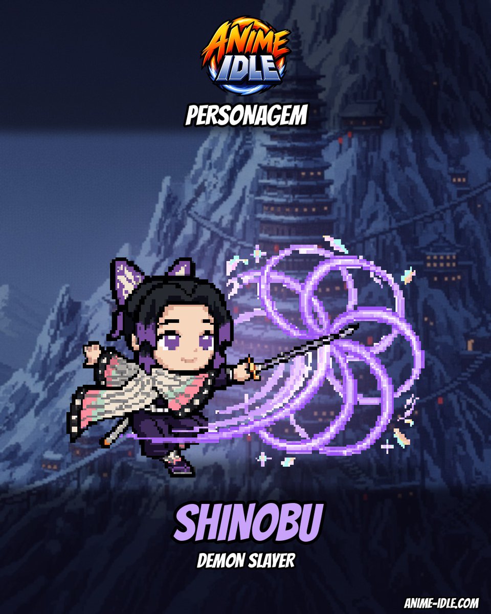 AnimeIdle_'s tweet photo. Personagem: Shinobu (Demon Slayer)

Hashira do Inseto, a única caçadora que não corta a cabeça dos oni. Pequena e sorridente, envenena os demônios com a glicínia que eles tanto temem.

Jogue de graça no navegador, link na bio.
#AnimeIdle #DemonSlayer https://t.co/lm0yAcZVS1