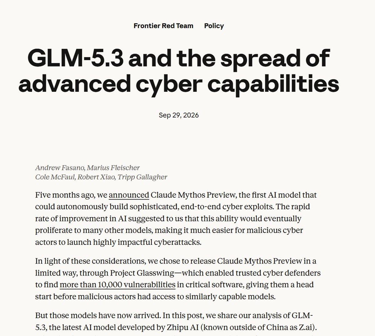 OrcaRouterJP's tweet photo. Anthropic が GLM-5.3 のサイバー能力に警鐘を鳴らしました。

私たちはそれをもとにモデルを構築しています。
OrcaCyber Zero 1.0 は GLM-5.3 をベースに、脆弱性研究、エクスプロイト（脆弱性を悪用する攻撃コード）の再現、レッドチーミング（攻撃者視点での検証）、自律的なサイバーワークフローに特化して追加学習したモデルです。

CyberGym L1 で pass@1 98.01%。
実世界の脆弱性タスク 1,478 / 1,507 件。

サイバーモデルの競争が始まっています。

そしてオープンモデルは急速に進化しています。プライベートテストを行いたい方は、リプライのリンクからお申し込みください。