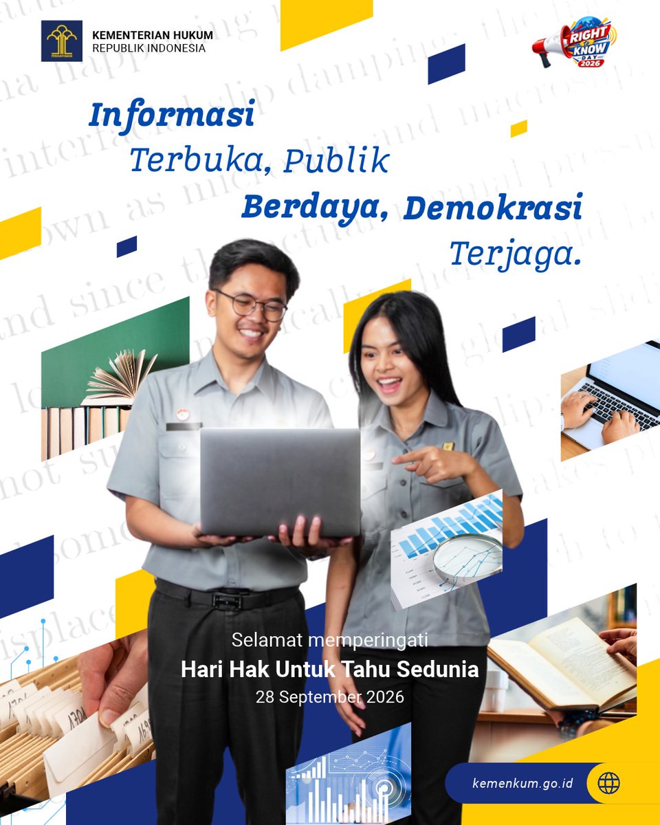 bapelkumbatam's tweet photo. 28 September menjadi momentum untuk menegaskan bahwa setiap orang berhak memperoleh informasi.
#KementerianHukum #LayananHukumMakinMudah #RightToKnowDay2026 #RTKD2026 #HakUntukTahu #KeterbukaanInformasi
#InformasiTerbukaPublikBerdaya #bapelkumbatam https://t.co/pBZaUubEk9