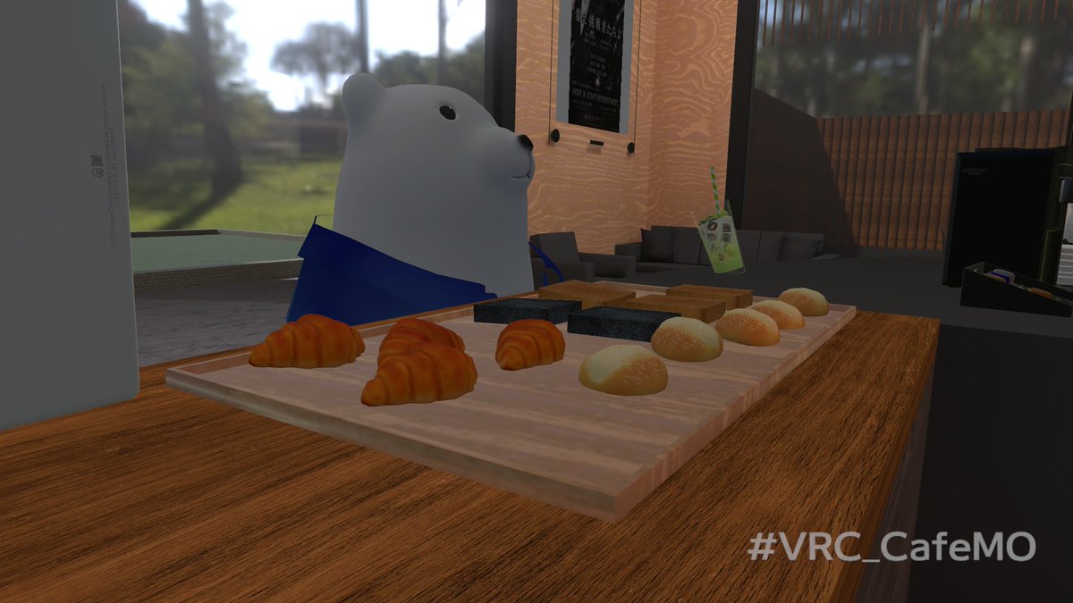 CafeMO_VRC's tweet photo. おはようございます。CafeMorningSpaceです。
焦げたパン？竹炭パン？

明日も朝6時～7時半お待ちしております。スタッフ募集中です！
#VRC_CafeMO #VRChat https://t.co/x5q29tGkSf