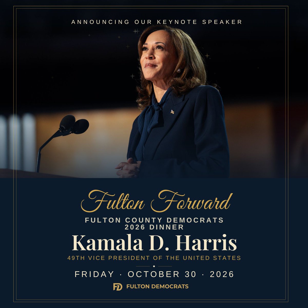 fultondems's tweet photo. Tanya Miller @TanyaForGeorgia, Democratic Candidate for Georgia Attorney General, will be a special guest at our #FultonForward2026 Dinner on Friday, October 30, joining keynote speaker Vice President Kamala Harris.
Get tickets or sponsorships: https://t.co/MGNgLrTxuH https://t.co/BHfcuKGi5i
