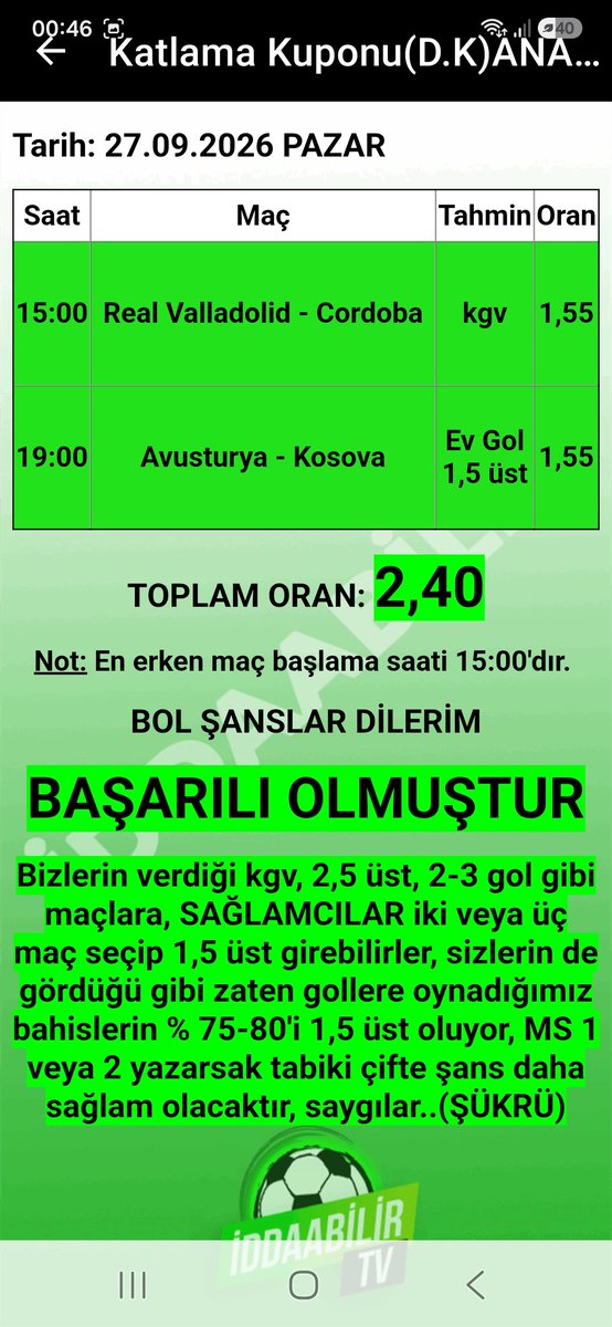 sukru1905's tweet photo. İddaabilir Mobil Uygulamamızda İDDİALI PERFORMANS, paylaştığımız başarısız olan ve BAŞARILI OLAN KUPONLARIMIZ bu şekilde, oynayan ve KAZANAN dostlarımızı TEBRİK EDERİZ.👏🏻👏🏻✅️🔥🧿✍️🏻 
UYGULAMA LİNKLERİ:
https://t.co/ZSqwHT9AiX
https://t.co/hTNRYhBaXm

#iddaa #iddia #iddaakuponu #iddaabilirtv #sportoto