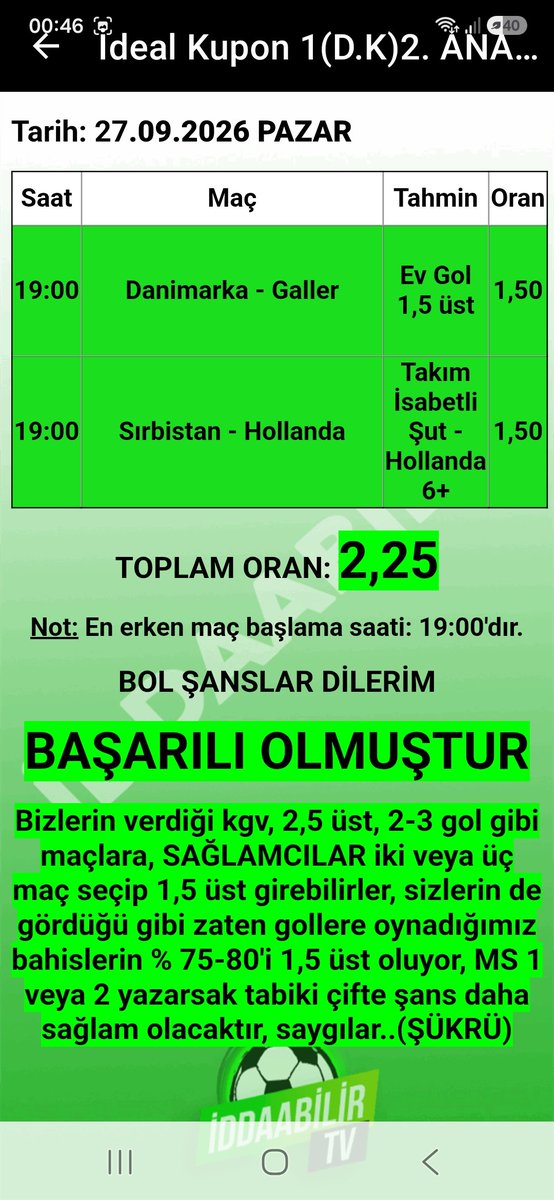 sukru1905's tweet photo. İddaabilir Mobil Uygulamamızda İDDİALI PERFORMANS, paylaştığımız başarısız olan ve BAŞARILI OLAN KUPONLARIMIZ bu şekilde, oynayan ve KAZANAN dostlarımızı TEBRİK EDERİZ.👏🏻👏🏻✅️🔥🧿✍️🏻 
UYGULAMA LİNKLERİ:
https://t.co/ZSqwHT9AiX
https://t.co/hTNRYhBaXm

#iddaa #iddia #iddaakuponu #iddaabilirtv #sportoto