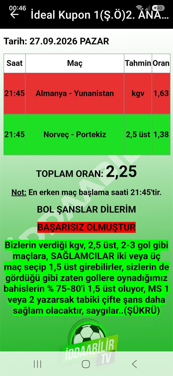 sukru1905's tweet photo. İddaabilir Mobil Uygulamamızda İDDİALI PERFORMANS, paylaştığımız başarısız olan ve BAŞARILI OLAN KUPONLARIMIZ bu şekilde, oynayan ve KAZANAN dostlarımızı TEBRİK EDERİZ.👏🏻👏🏻✅️🔥🧿✍️🏻 
UYGULAMA LİNKLERİ:
https://t.co/ZSqwHT9AiX
https://t.co/hTNRYhBaXm

#iddaa #iddia #iddaakuponu #iddaabilirtv #sportoto