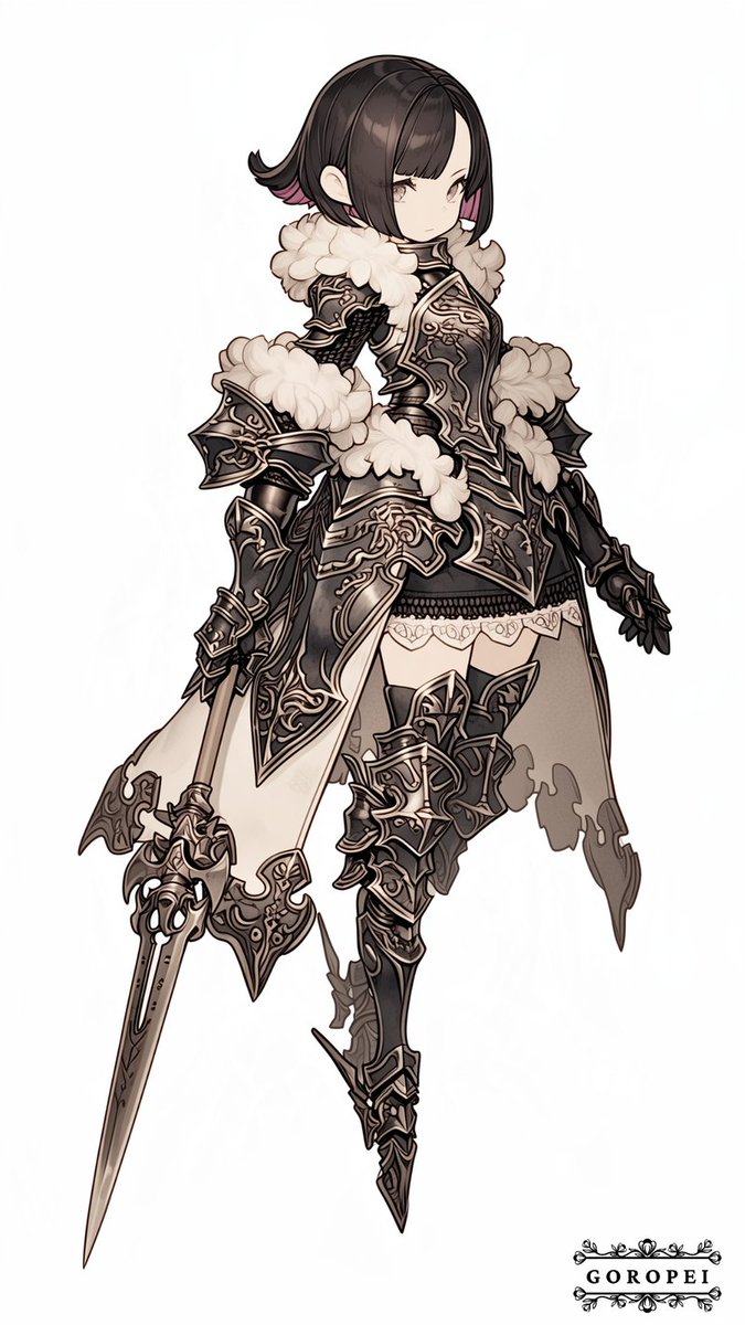 goropei_dress's tweet photo. No.200【綿雪の黒鋒】王国×パルチザン
「ずいぶんと軽い防具ですね。私を歓迎しているのですか？」

白い毛房を揺らし、彼女は興味深そうに穂先を向ける。迫る刃を受け流すと、空いた間合いへ迷わず踏み込み、一撃を返した。予想以上に大きくよろめく相手を見て、ほんの少し目を丸くする。「……なるほど。次に選ぶなら、もう少し重いものをおすすめします。」

───
#AIArt #DarkFantasy #Armor #鎧ドレス #AIイラスト