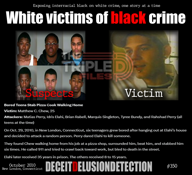 thetripledshow's tweet photo. 🚨Bored Teens Stab Pizza Cook Walking Home

Victim: Matthew C. Chew, 25
Attackers: Matias Perry, Idris Elahi, Brian Rabell, Marquis Singleton, Tyree Bundy, and Rahshad Perry (all teens at the time)

On Oct. 29, 2010, in New London, Connecticut, six teenagers grew bored after hanging out at Elahi’s house and decided to attack a random person. Perry dared Elahi to kill someone.

They found Chew walking home from his job at a pizza shop, surrounded him, beat him, and stabbed him six times. He called 911 and tried to crawl back toward work, but bled to death in the street.

Elahi later received 35 years in prison. The others received 8 to 15 years.

“We do not promote hate — we expose it.”
https://t.co/ZTGNVDG8V5