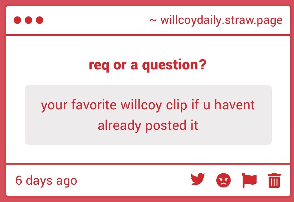 willcoydaily's tweet photo. day 26
no one likes this clip but ME i have to keep talking about it... (req by anon) https://t.co/q9I6F9og1L
