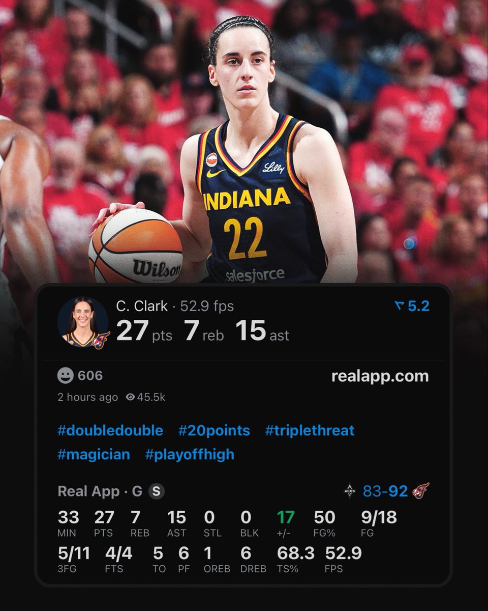 realapp's tweet photo. Caitlin Clark just had the most points scored/assisted in a playoff game in WNBA history (58). https://t.co/PerxEgFYSW