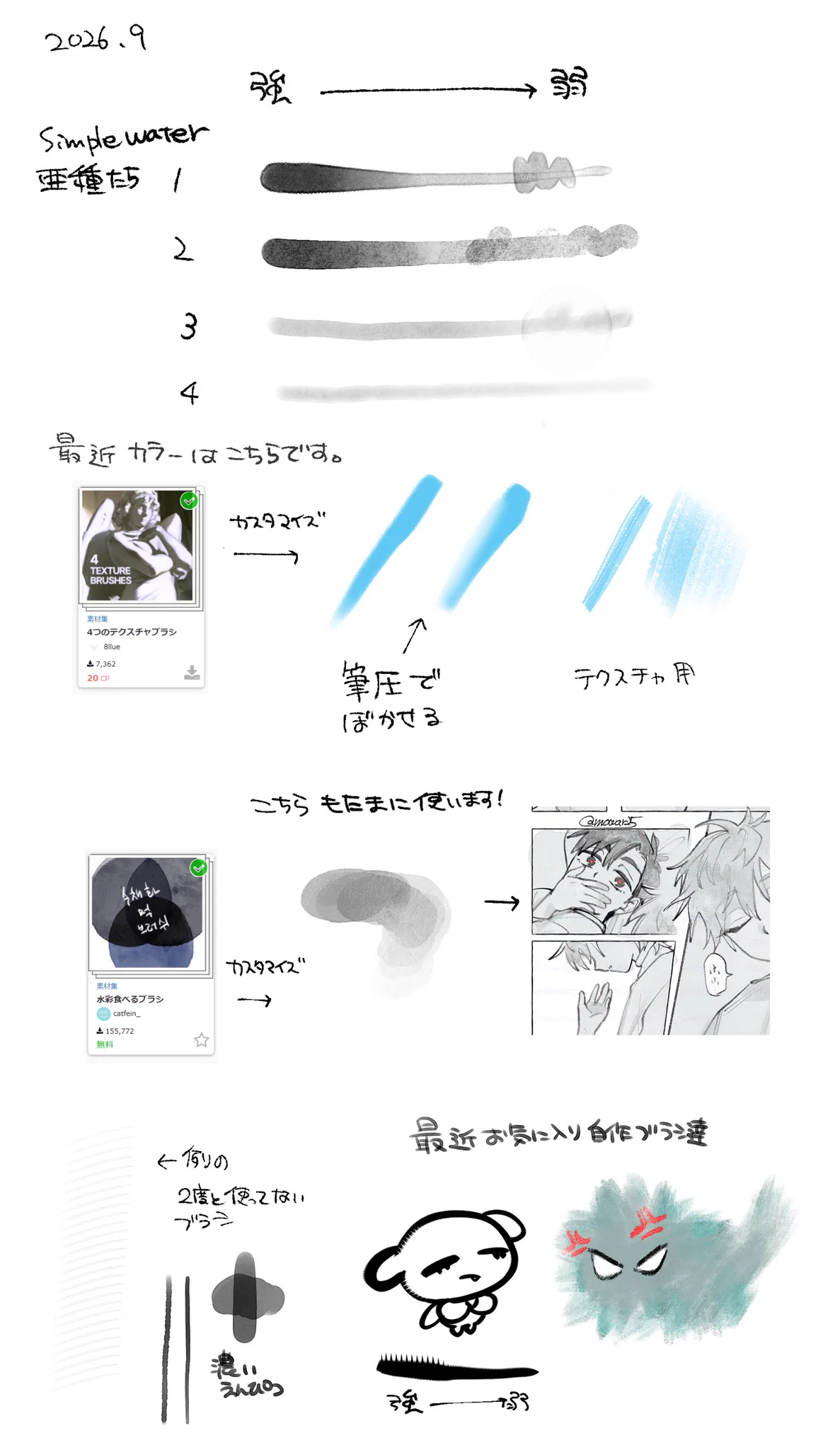 mizuya on X: "おはようございます！ ブラシは描きながらいじくりまわしてしまうので、絵によって若干タッチが違うんですが、基本的には ...