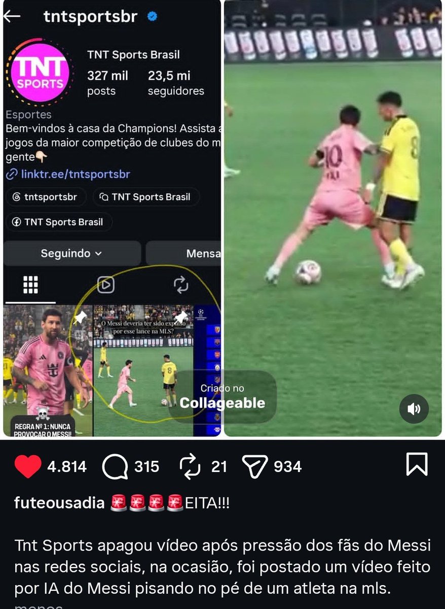 Lenoil2406's tweet photo. @TNTSportsBR Vão se retratar no Instagram pelo post fake que fizeram do Messi ou vão continuar fingindo q não republicaram fake news? Vcs possuem os direitos da MLS e agiram de má fé publicando um vídeo de IA pra atrair hate, como se sentem contribuindo pra desinformação? Queremos retratação! https://t.co/jjwpRUYp4A