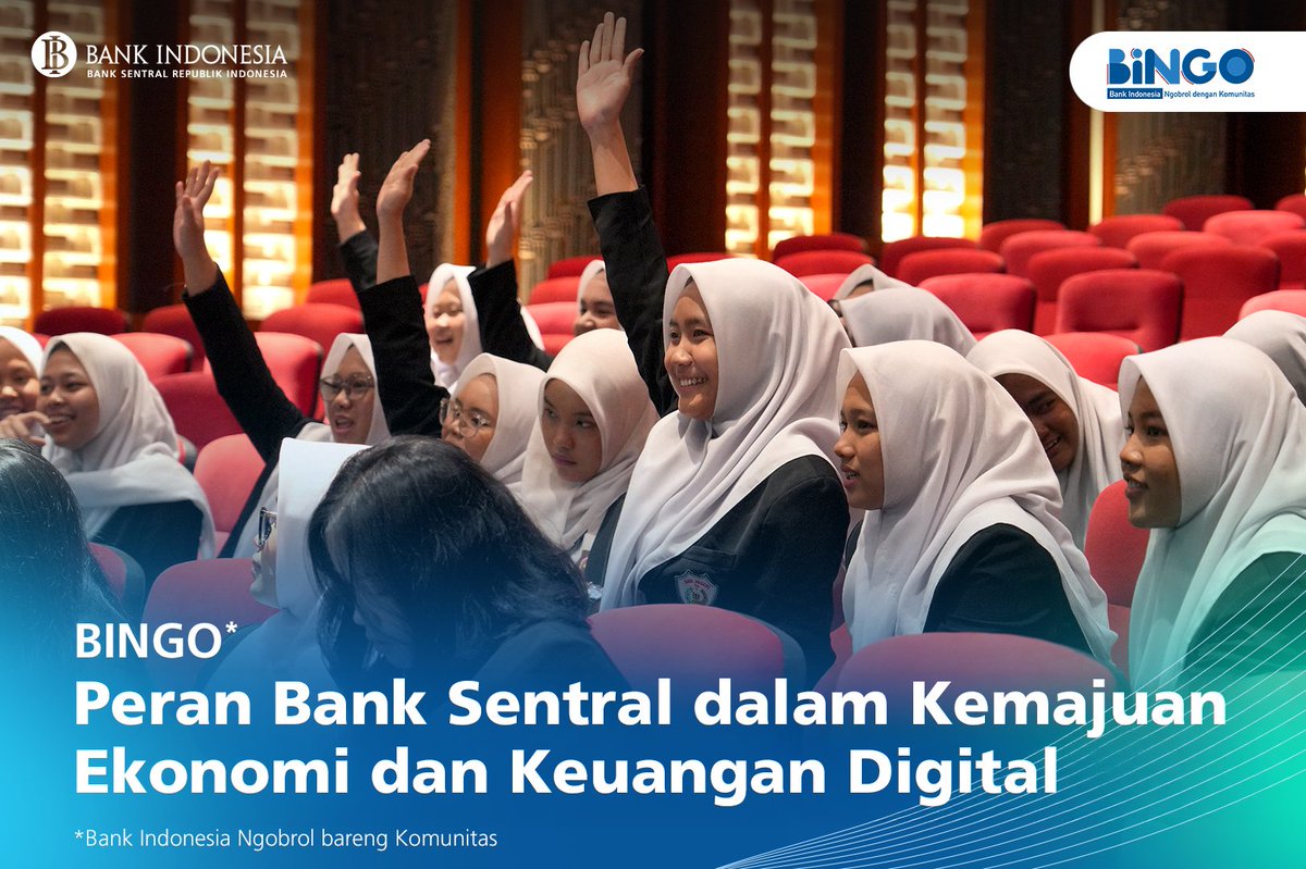 bank_indonesia's tweet photo. Halo, #SobatRupiah! 👋 Pernah kepikiran gimana caranya transaksi cashless di toko langgananmu bisa terjadi dalam hitungan detik?

Atau siapa yang memastikan bisnis ritel dan ekosistem ekonomi digital di Indonesia tetap aman, lancar, dan terus berkembang?

Lewat kegiatan Bank Indonesia Ngobrol bareng Komunitas (BINGO) kali ini, teman-teman dari SMKN 15 Jakarta jurusan Bisnis Ritel diajak mengenal lebih dekat peran penting bank sentral dalam mendukung pertumbuhan bisnis ritel serta mengakselerasi ekonomi digital Indonesia.

Penasaran apa aja obrolan daging yang akan dibahas? Makanya, simak yuk thread ini sampai selesai! 👇