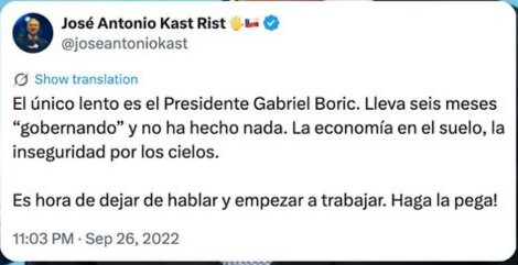 Manunano's tweet photo. @PresidenteKast El metáforas hablando al bilingüe https://t.co/CewnG5YV1c