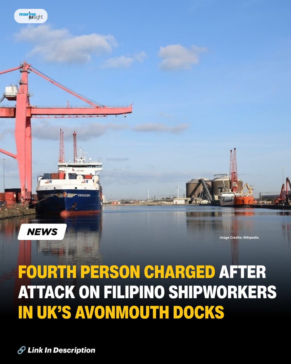 MarineInsight's tweet photo. Fourth Person Charged After Attack On Filipino Shipworkers In UK’s Avonmouth Docks

Read Full News Here 👉  https://t.co/w9YEfpvQn8

#FillipinoSeafarer #Shipworkers #AvonmouthDock #News #ShipLife #GlobalTrade #Seafarers #ShippingIndustry #Maritime #MarineInsight https://t.co/gfRSwvWXjR