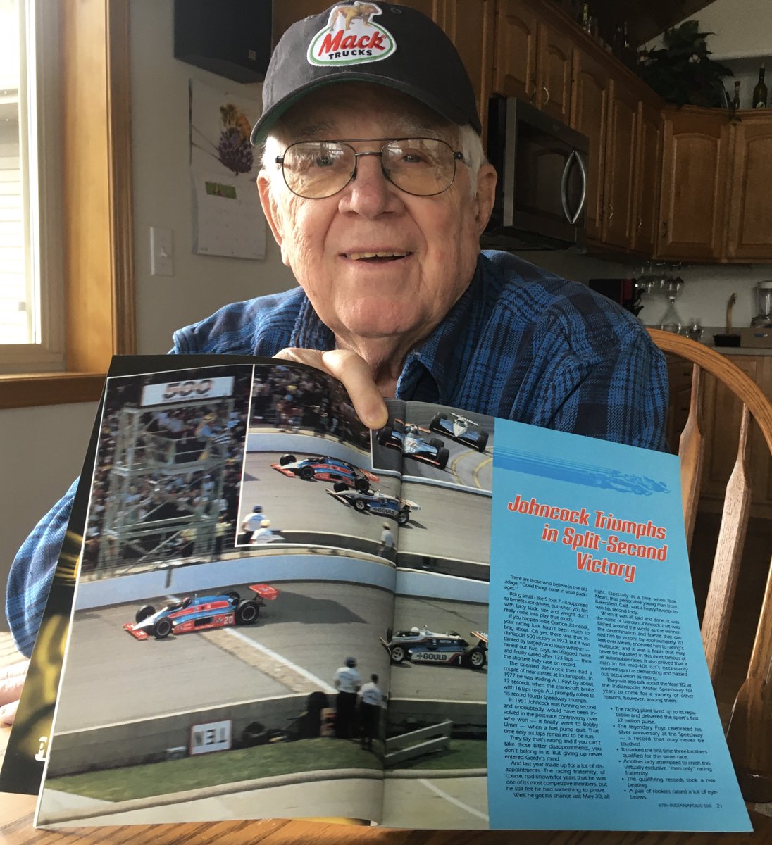 SHUNCK's tweet photo. Talking about the 1982 #Indy500, Gordon Johncock usually spoke about.

Terrible start. No pit speed limit. Final timed pit stop. How fast Mears gained on him. Terrible "push" last 10 laps. They drove to the limit but would never wreck each other. Bump way low in Turn 3 final lap. https://t.co/EtNzkkgDl5