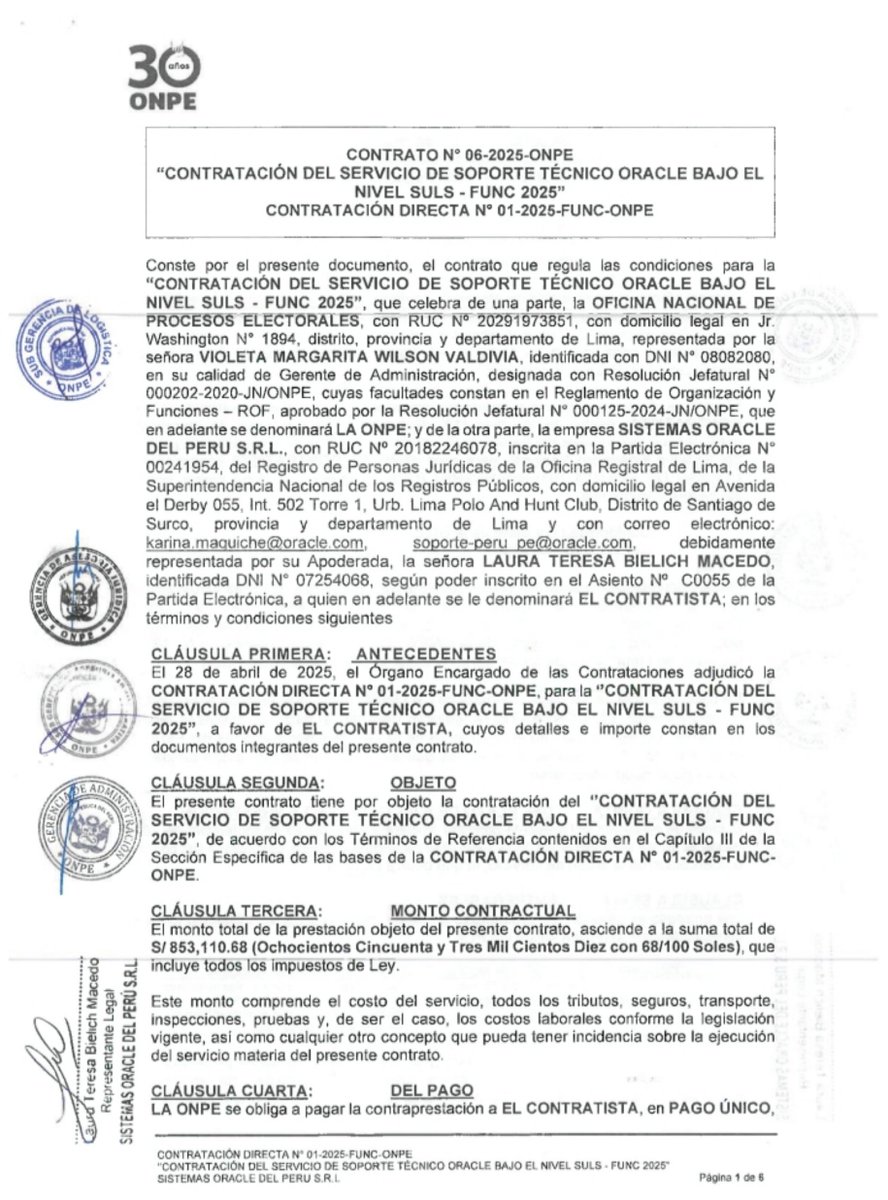 ginoequidad's tweet photo. 🚨Cerimedo vendía Licencias de ORACLE que compró la ONPE y el JNE antes de elecciones. Comparto contratos. En la foto no sale Larry Ellison, miembro de alto rango de MAGA. ORACLE facturo S/. 440 Millones solo en 2026, nuestros datos están en manos de🇺🇲y el FBI le paga a la Jauria https://t.co/PqKmDHcXuq