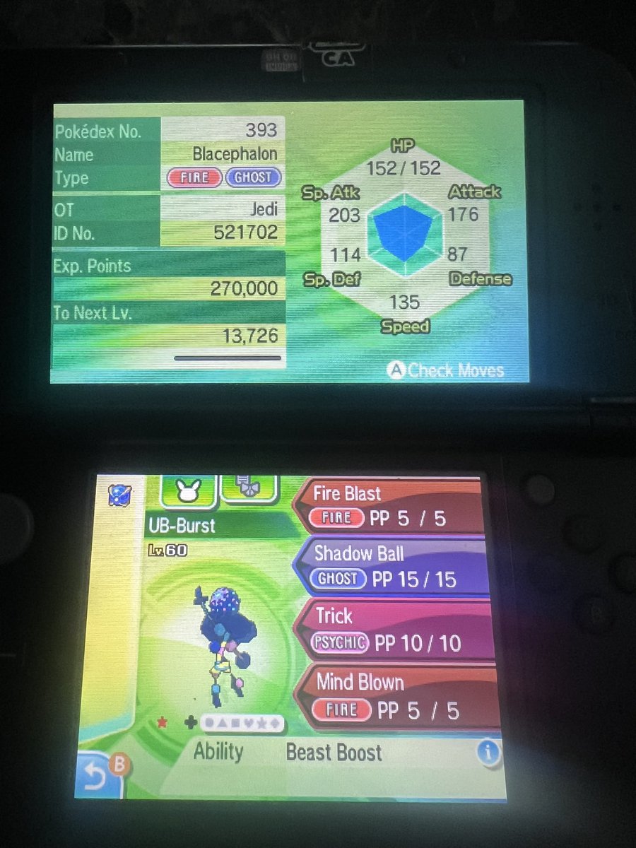 JediKush831's tweet photo. SLD №938 

Shiny Blacephalon aka UB-Burst after 1,000 encounters! On to the next one! 

#AceShinyHunters #UltraSun☀️ https://t.co/eptj0RLLsR