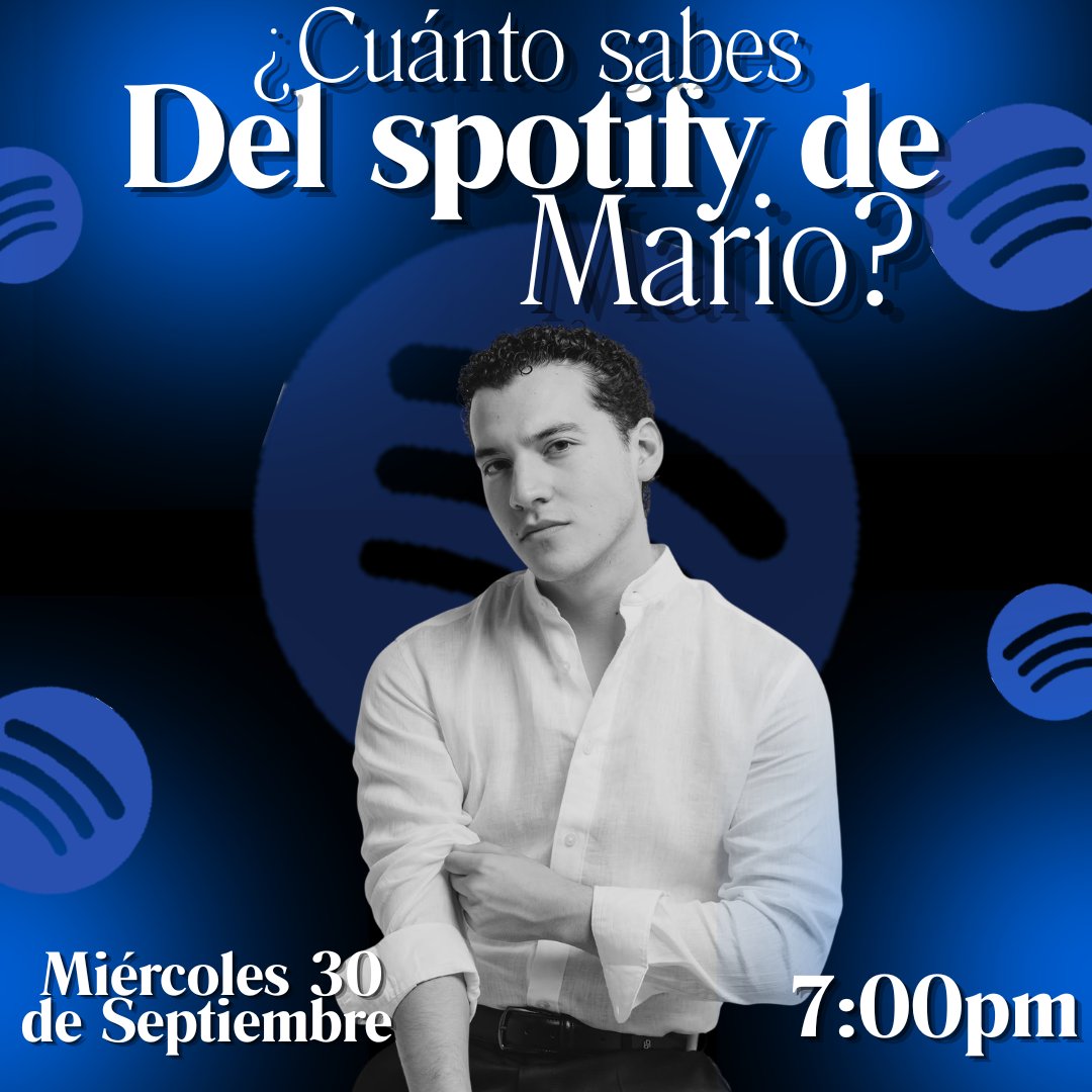 elcaballeroMG's tweet photo. ¿Cuánto sabes del Spotify de Mario?🤔🎶

Descubre cuanto conoces del Spotify de Mario, responde cada pregunta y diviértete con nosotros mientras hacemos stream de ATT y NSQ🎶💙

📅Miércoles 30 de Septiembre
🕗7:00pm
🎧Playlist: https://t.co/qS3vYRX9bH

¡Los Esperamos! 🤗💫 https://t.co/13fjJRWYLA