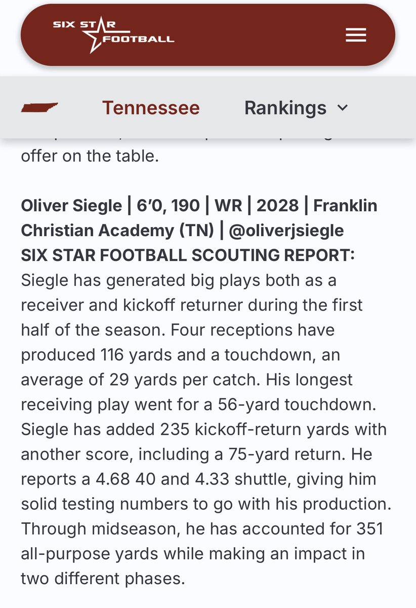oliverjsiegle's tweet photo. Thank you @sixstarfootball for the write up! 
@AthleteLevel @CoachTBarr @PPathApp @615Preps @CSmithScout @BuckFitz @NCEC_Recruiting @PRCoachBrim @1CoachBailey @TnVarsity @PrepRedzoneTN https://t.co/4vt5kW8u5c