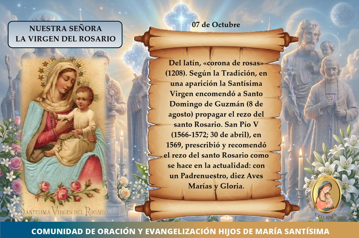 coehmsrd's tweet photo. Hoy 07 de Octubre, celebramos a Nuestra Señora del Rosario. S. S. Pablo VI, en Marialis Cultus expresó: «…el Rosario es síntesis de todo el Evangelio, meditación de los misterios del Señor, sacrificio vespertino, corona de rosas, himno de alabanza...». https://t.co/q6BDmDvASY