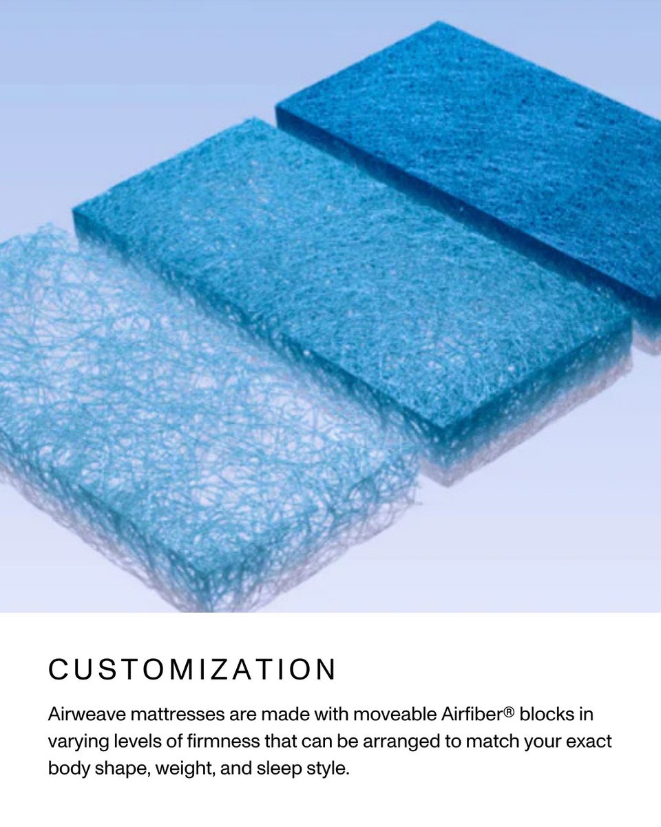 airweaveUSA's tweet photo. How Airweave Customization Works ☁️

Airweave’s modular Airfiber® technology lets you adjust firmness for personalized support, spinal alignment, and pressure relief.

Queen sizes and larger offer dual-sided customization, so you and your partner can each enjoy your ideal level of comfort without compromise.

Learn more https://t.co/RlqxNVCYpQ