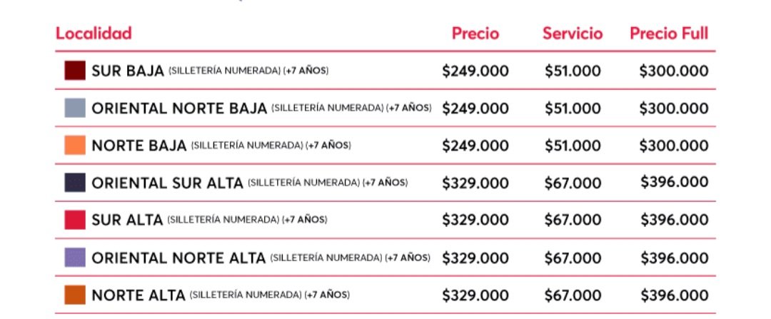 Ninimily26's tweet photo. Hola busco vendedor@s para entradas de BTS en Bogotá de manera presencial que sea el mismo precio que esta en la imagen con lss localidades de la imagen por favor mensaje al dm 😭😭😭 https://t.co/MqZxcjtM90
