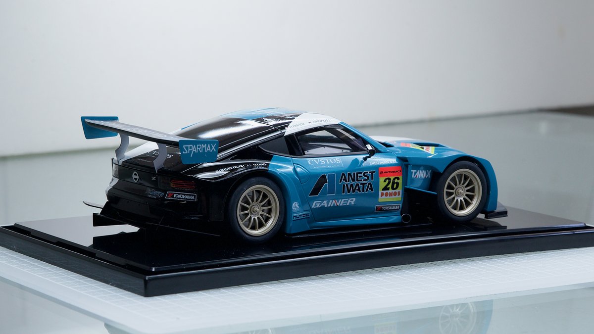 crazy_clouds's tweet photo. 完成👍
SUPER GT GT300クラスのANEST IWATA RacingのGAINER ZをタミヤRZ34から作りました。完全再現を目指したものではなく、納期の関係で、時間がかかりそうだったり失敗するリスクのあるところは省略してます。まあそれらしいものができたのではないかと。 https://t.co/58Wuwtw6KU