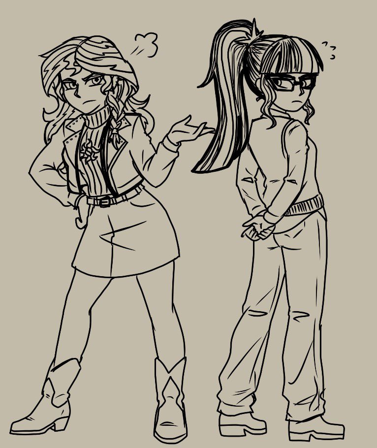 silvermoon_va's tweet photo. #sciset #sunsetshimmer #twilightsparkle #equestriagirls 

« In Retrospect » a time travel au where Scitwi is thrown back to before Sunset stole Mlp Twilight’s crown.

still colouring, but figured I could share the lineart :> https://t.co/WPAEQnJSNs