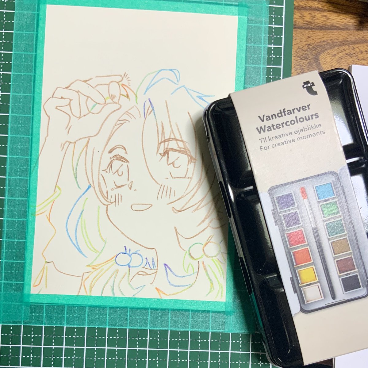 glay_dog's tweet photo. フライングタイガーで買った水彩絵の具…
薄い気がしたけど何とか…淡い感じの絵に良いかも？╭( ･ㅂ･)╮
試すの楽しくてやめられませんな╭( ･ㅂ･)و"
#フライングタイガー　⁡#水彩イラスト #オリジナル #analog #アナログイラスト #analogillustration https://t.co/Dm5aP0K0kH
