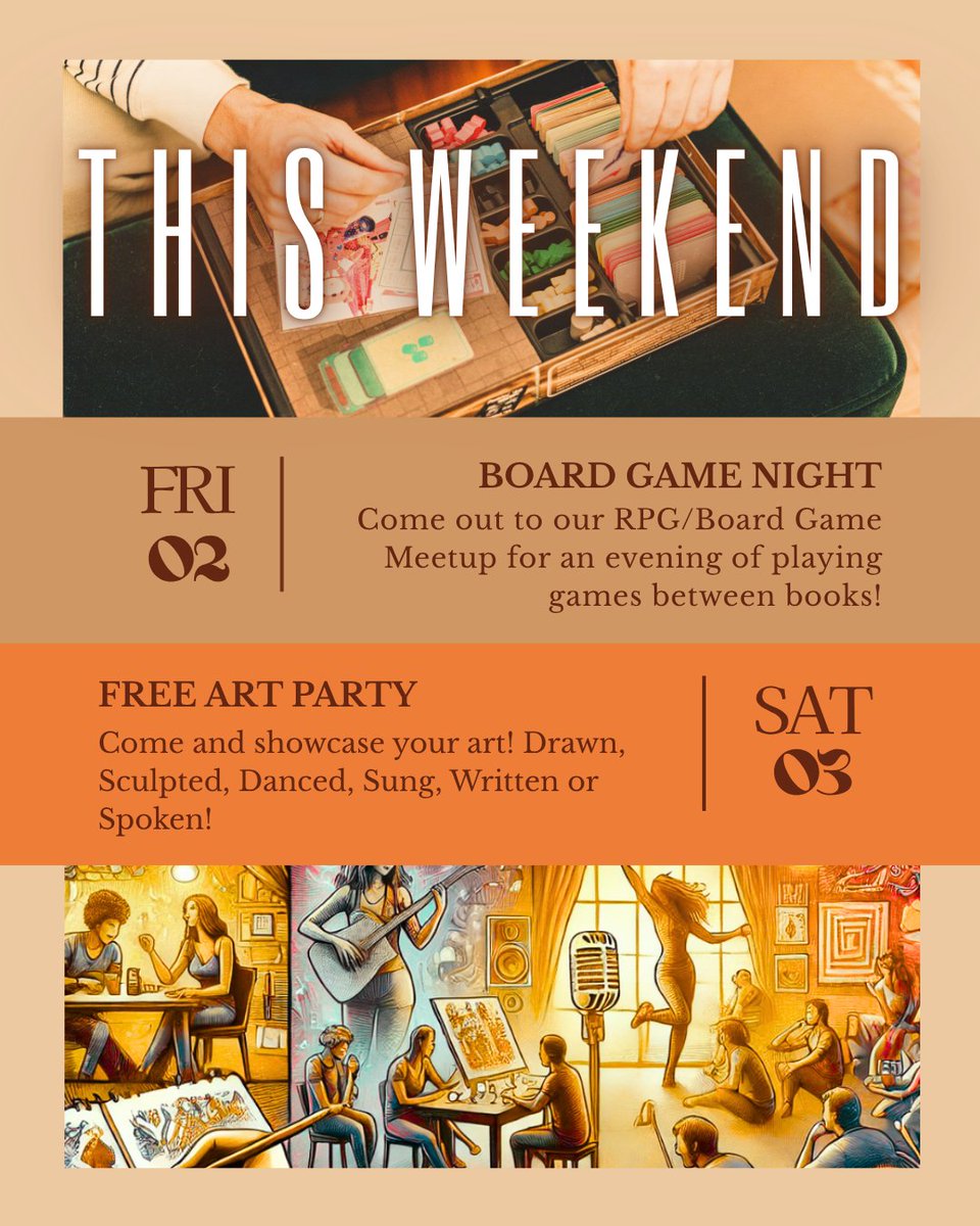 infinitybook's tweet photo. 🎲🎨 Oct 2–3 @ Infinity Books

Fri 7PM: Board Game Night – RPGs, tabletop games &amp; friendly competition. Beginners welcome!

Sat 8PM: Free Art Party – draw, paint, write, sing, perform or simply enjoy the creativity.

📍 Asakusa | 🆓 Free Art Party https://t.co/HfVPxepwVK