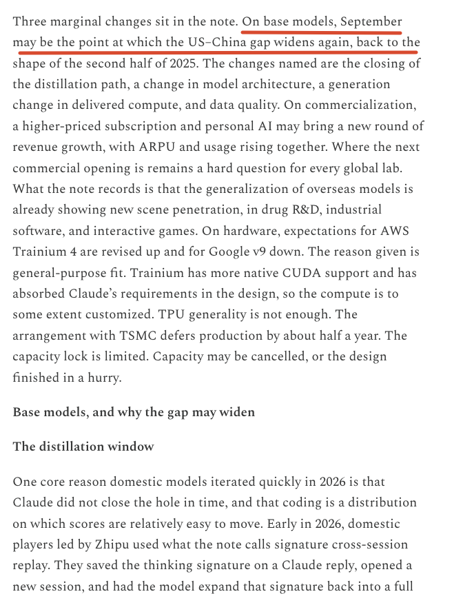G2AIStack's tweet photo. In the TMTB EOD Wrap report, they suggest that as distillation becomes increasingly challenging, the gap between open-source and closed-source models could widen again. 
This aligns with a view we discussed earlier in our AI Weekly report.
@TMTBreakout 
https://t.co/Cf2dXHdLWu https://t.co/M2sdBvv2qk