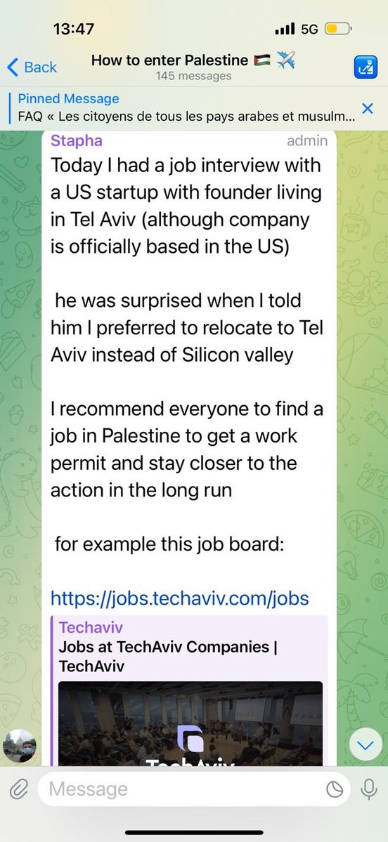 InitiativeTrace's tweet photo. We have been tracking this guy since the ‘March to Gaza’ in 2025. He runs multiple telegram channels where he encourages people to try to get jobs at Israeli tech firms, explains how to get in to Israel to support a ‘free Palestine’ and protest in Israel. We blocked him from doing work with Tech Aviv a year ago, which he specifically mentioned having applied for a job with in one of the chats. He doesn’t try to hide what he is after. Imagine being so obsessed with Israel and Jews that it literally consumes you.