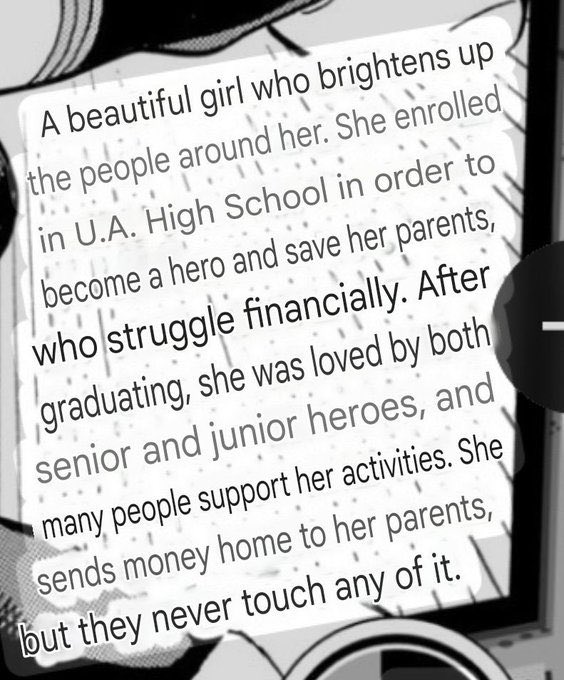 theteIephoneman's tweet photo. ultra age told us that ochaco’s parents never touch the money she gives them because to them she’s earned it!

even if she wants them to have it they prioritize her wellness more than their own! their daughter thriving is everything to them!🥹🩷✨ https://t.co/NXyx9ZYKNS