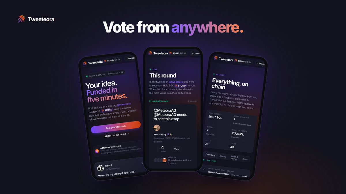Tweeteora's tweet photo. Holders of $FUND... sit back, vote for the best idea to launch on https://t.co/muLSF2LeWE and earn. https://t.co/dbVgMXPdci
